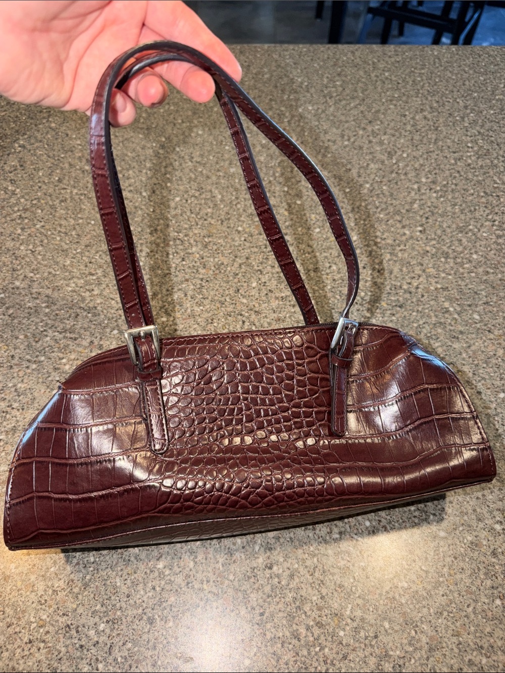 Bisou Bisou Vintage Y2k Croc-Embossed Shoulder Bag